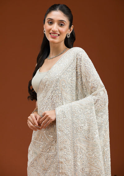 Grey Threadwork Georgette Saree-Koskii