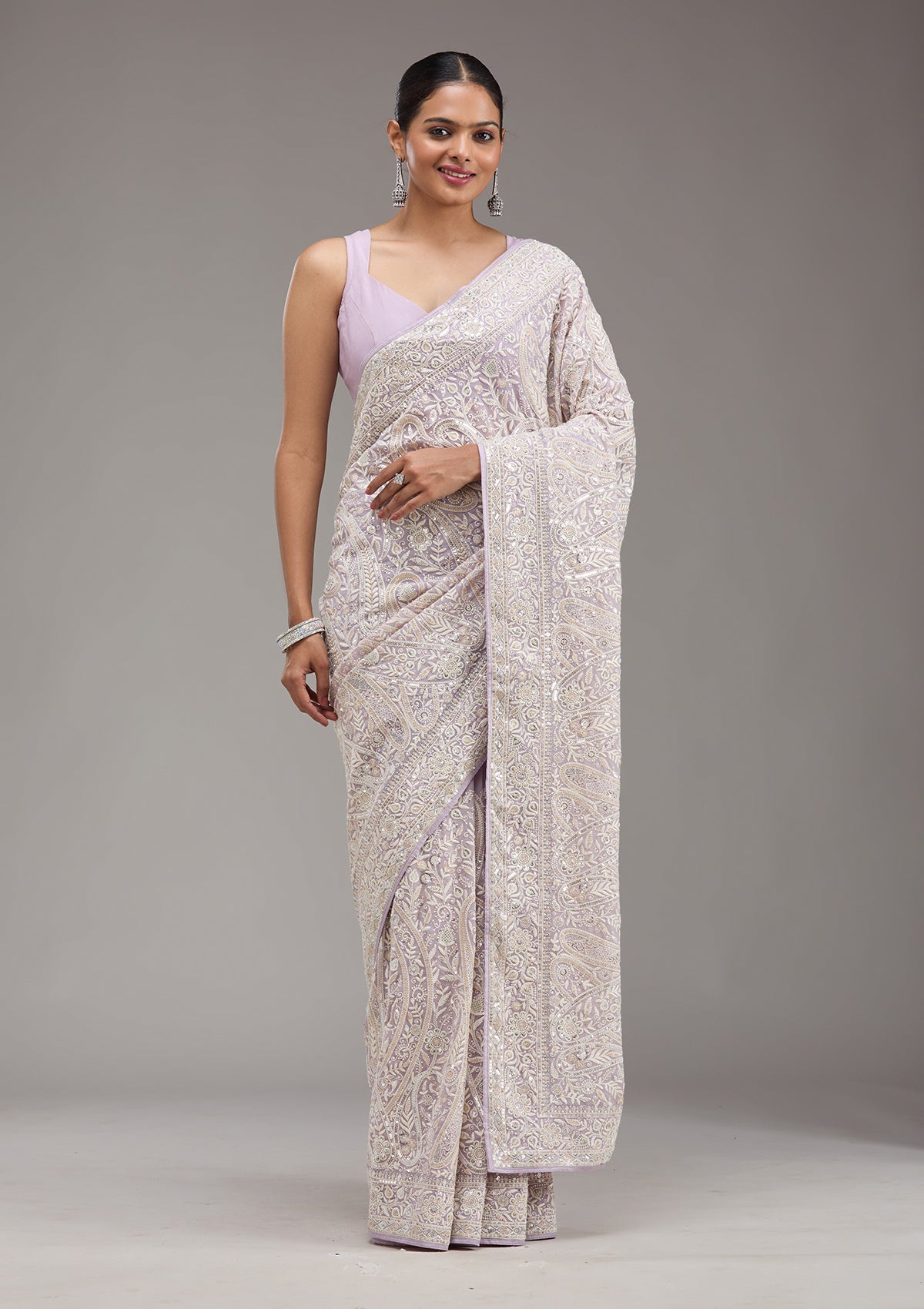 Lavender Threadwork Georgette Saree-Koskii