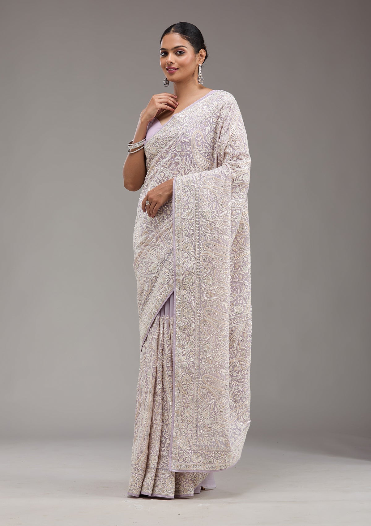 Lavender Threadwork Georgette Saree-Koskii