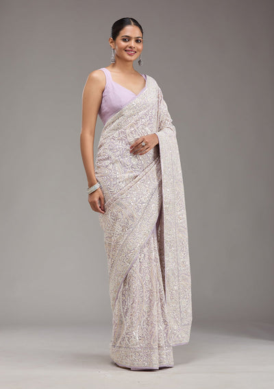 Lavender Threadwork Georgette Saree-Koskii