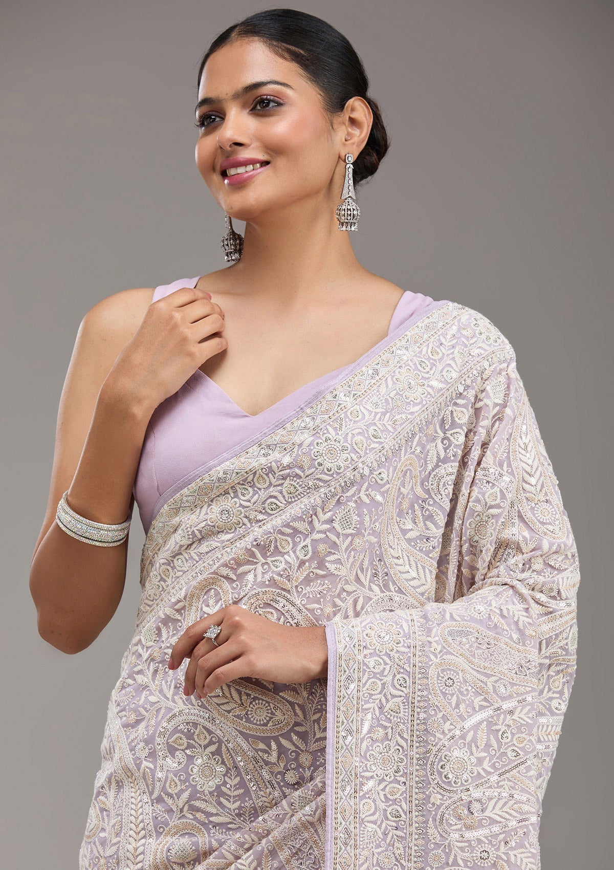 Lavender Threadwork Georgette Saree-Koskii