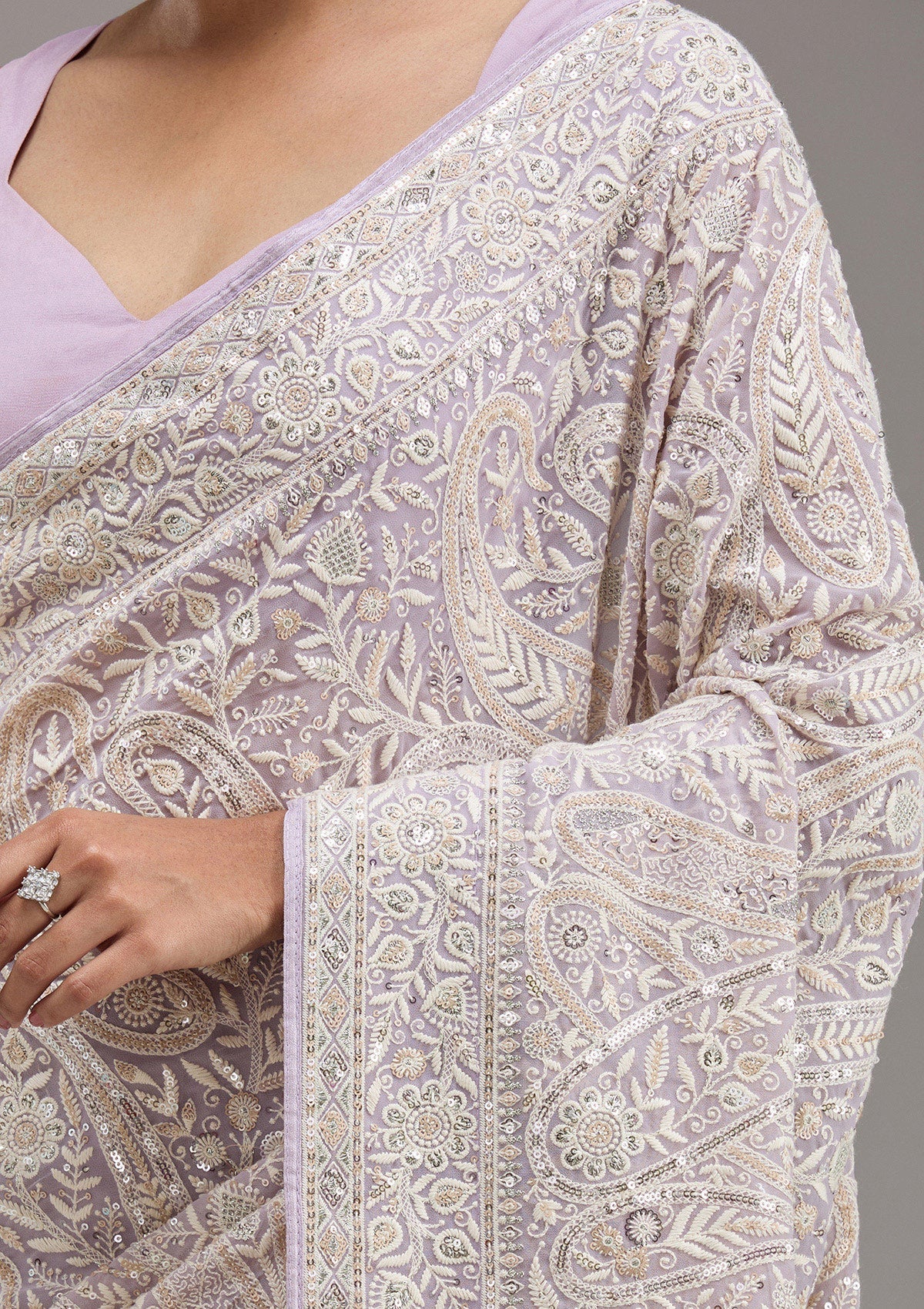 Lavender Threadwork Georgette Saree-Koskii