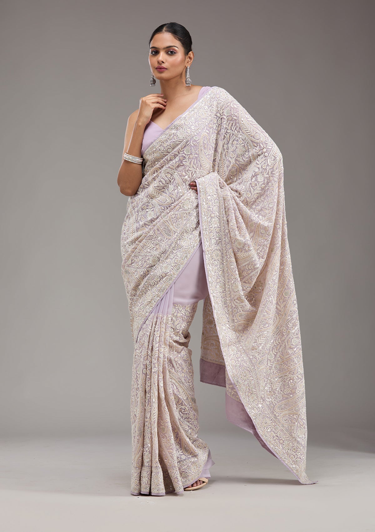 Lavender Threadwork Georgette Saree-Koskii