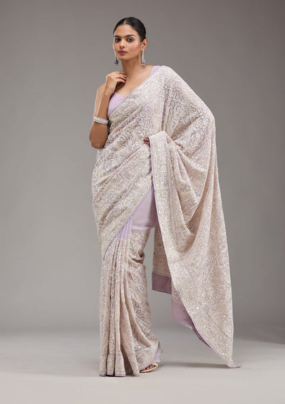 Lavender Threadwork Georgette Saree-Koskii