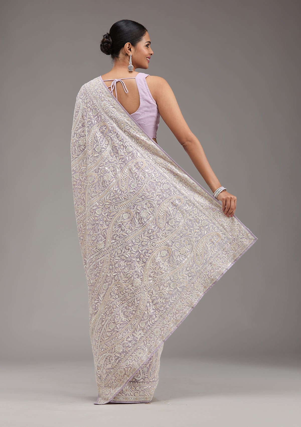 Lavender Threadwork Georgette Saree-Koskii