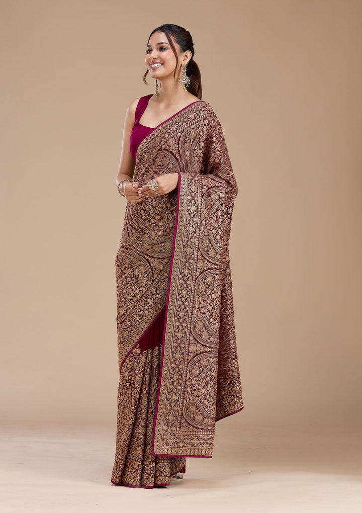 Wine Kashmiri Georgette Saree_koskii
