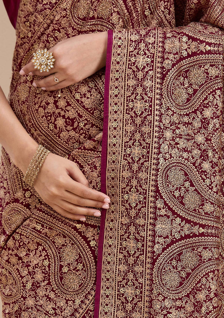 Wine Kashmiri Georgette Saree_koskii
