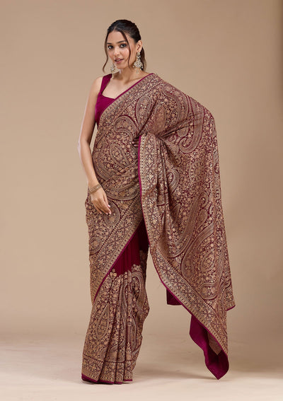 Wine Kashmiri Georgette Saree-koskii
