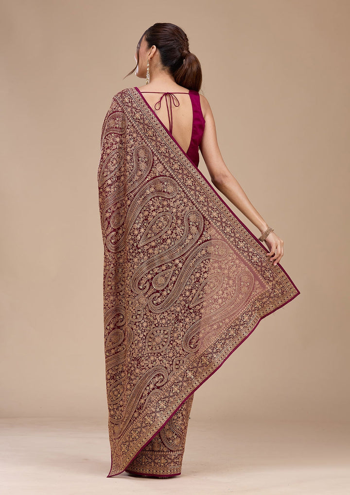 Wine Kashmiri Georgette Saree_koskii