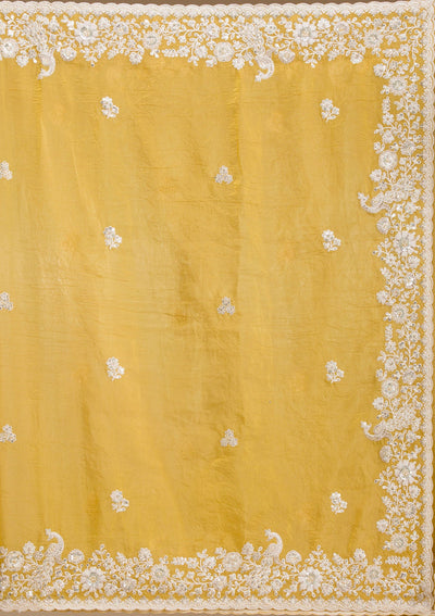 Mustard Sequins Tissue Saree-Koskii