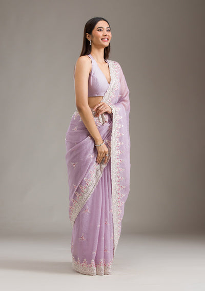 Lavender Sequins Chiffon Saree-Koskii