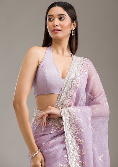 Lavender Sequins Chiffon Saree-Koskii