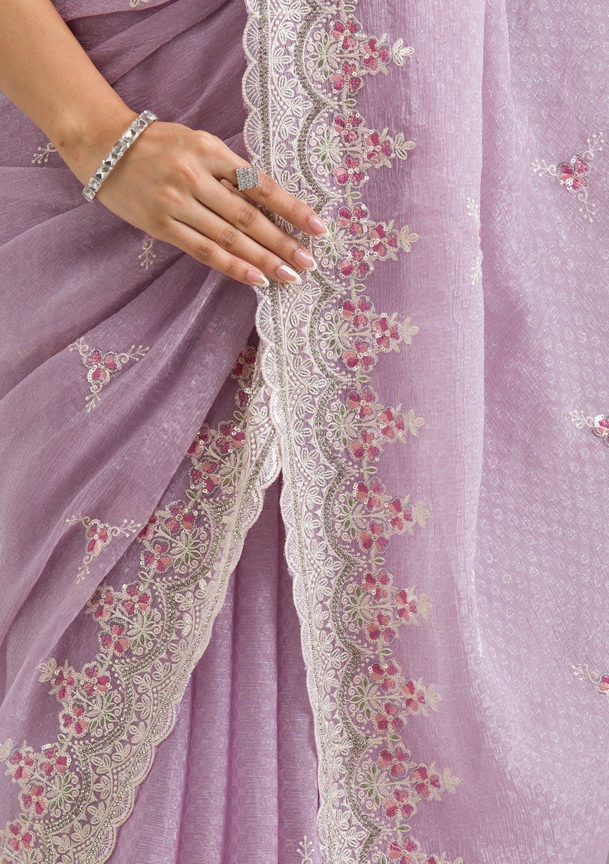 Lavender Sequins Chiffon Saree-Koskii