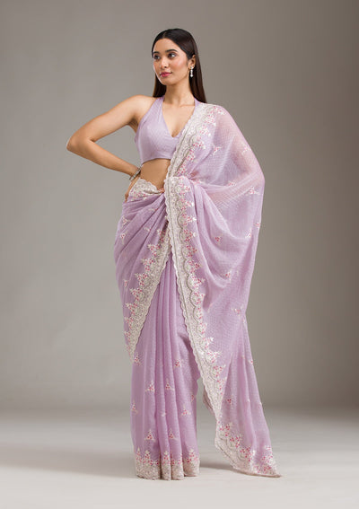 Lavender Sequins Chiffon Saree-Koskii