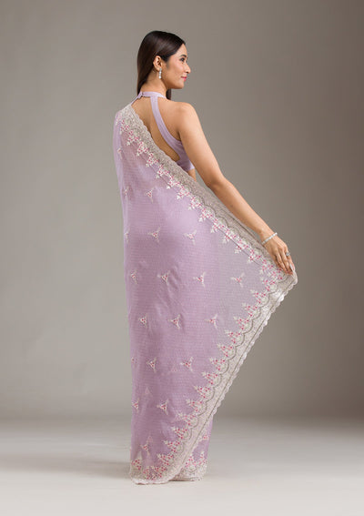 Lavender Sequins Chiffon Saree-Koskii