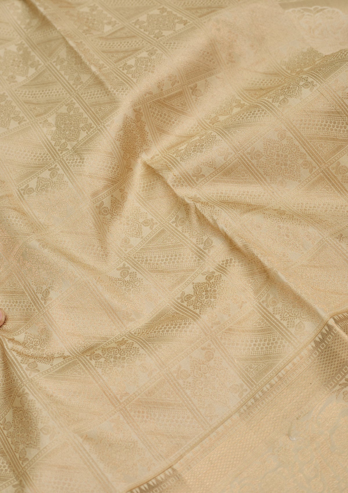 Cream Zariwork Pure Silk Saree-Koskii