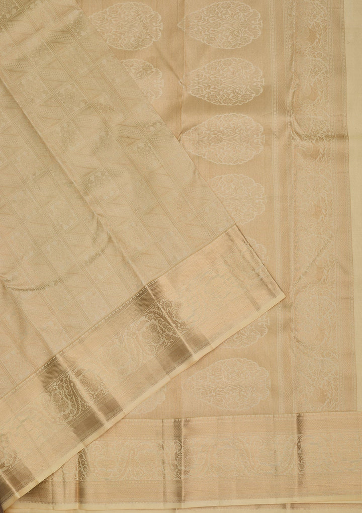 Cream Zariwork Pure Silk Saree-Koskii
