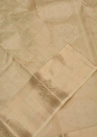 Cream Zariwork Pure Silk Saree-Koskii