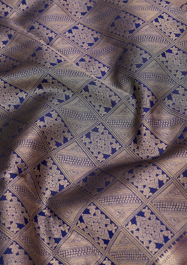 Navy Blue Zariwork (Gold) Silk Silk_Saree