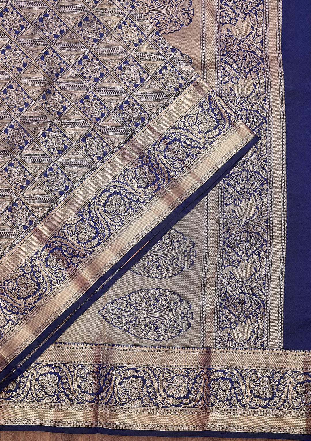 Navy Blue Zariwork (Gold) Silk Silk_Saree