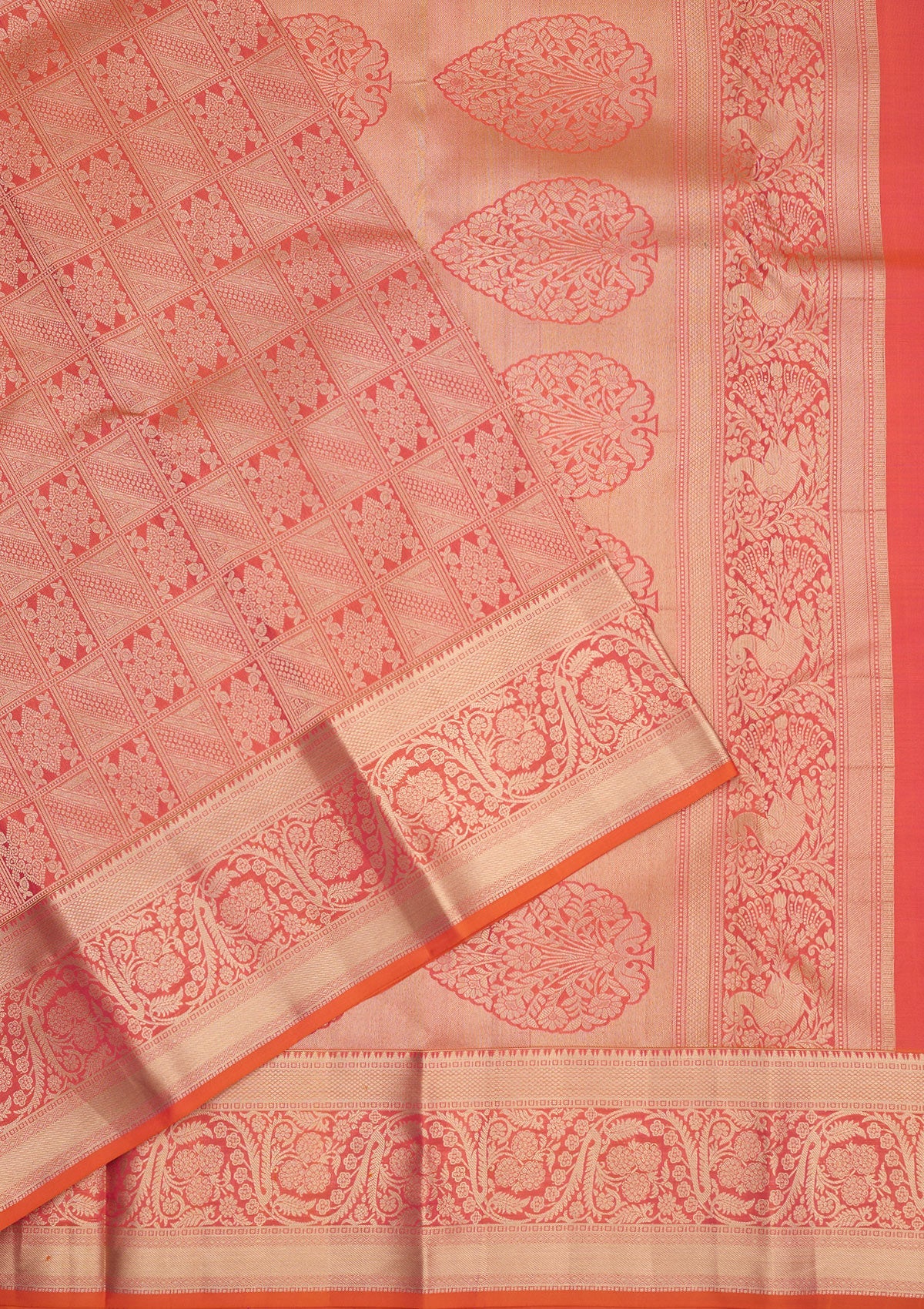 Orange Zariwork Pure Silk Saree-Koskii