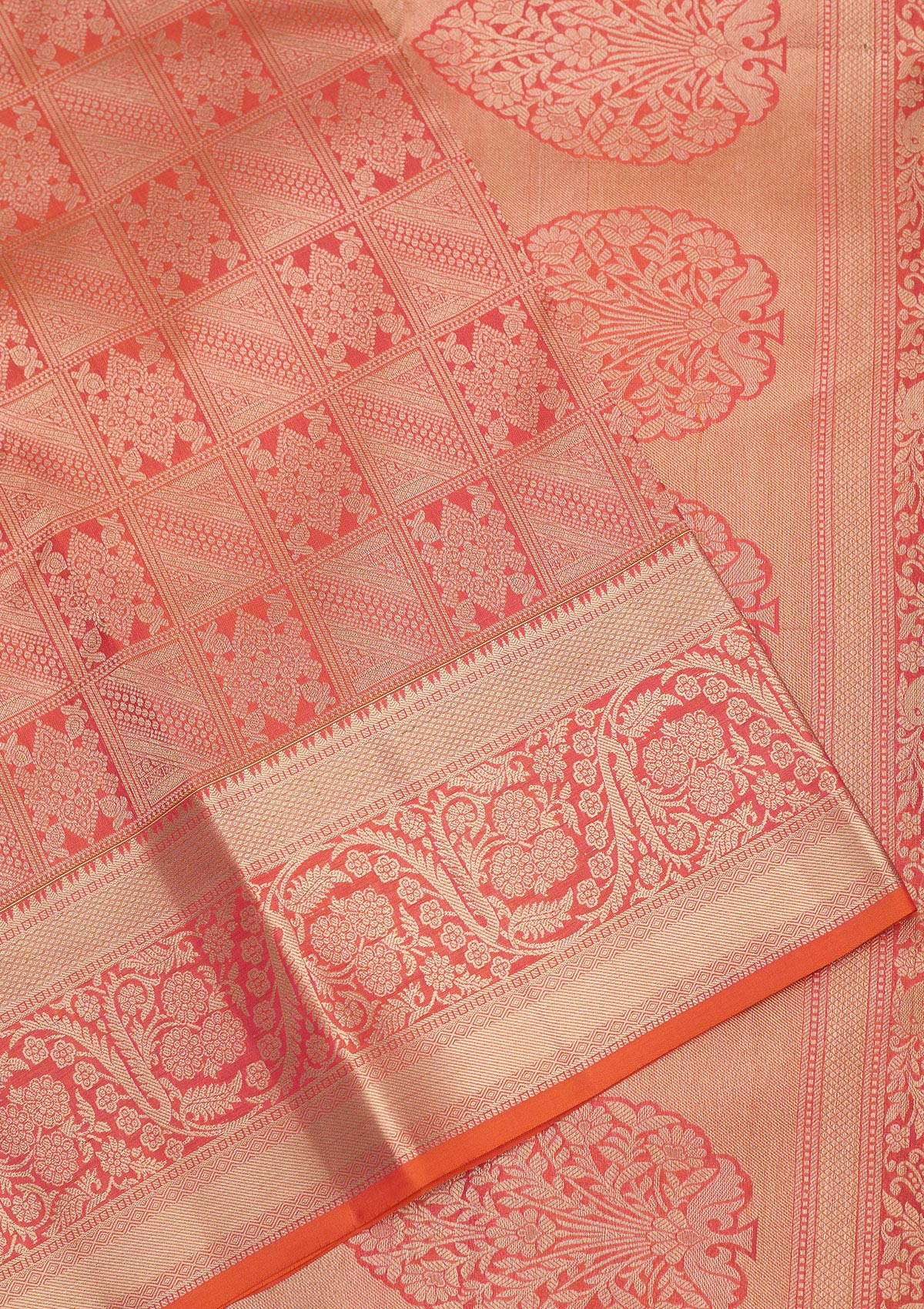 Orange Zariwork Pure Silk Saree-Koskii