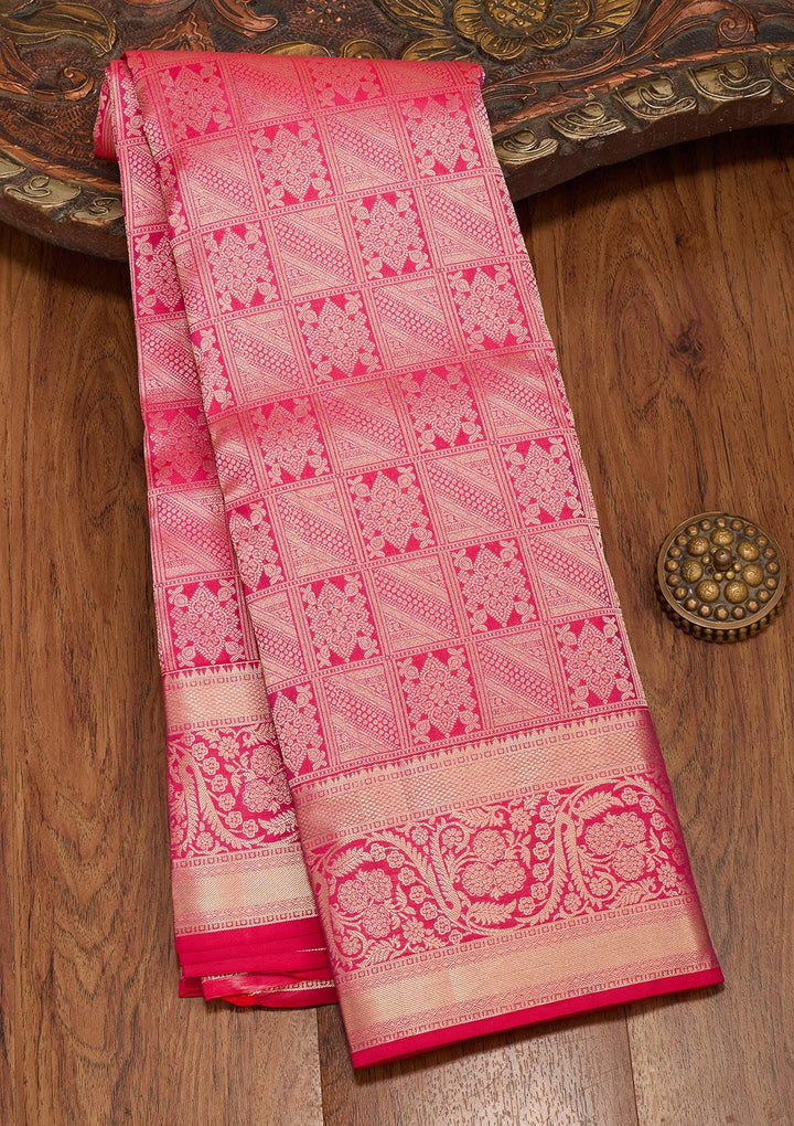 Rani Pink Zariwork Silk Saree-koskii