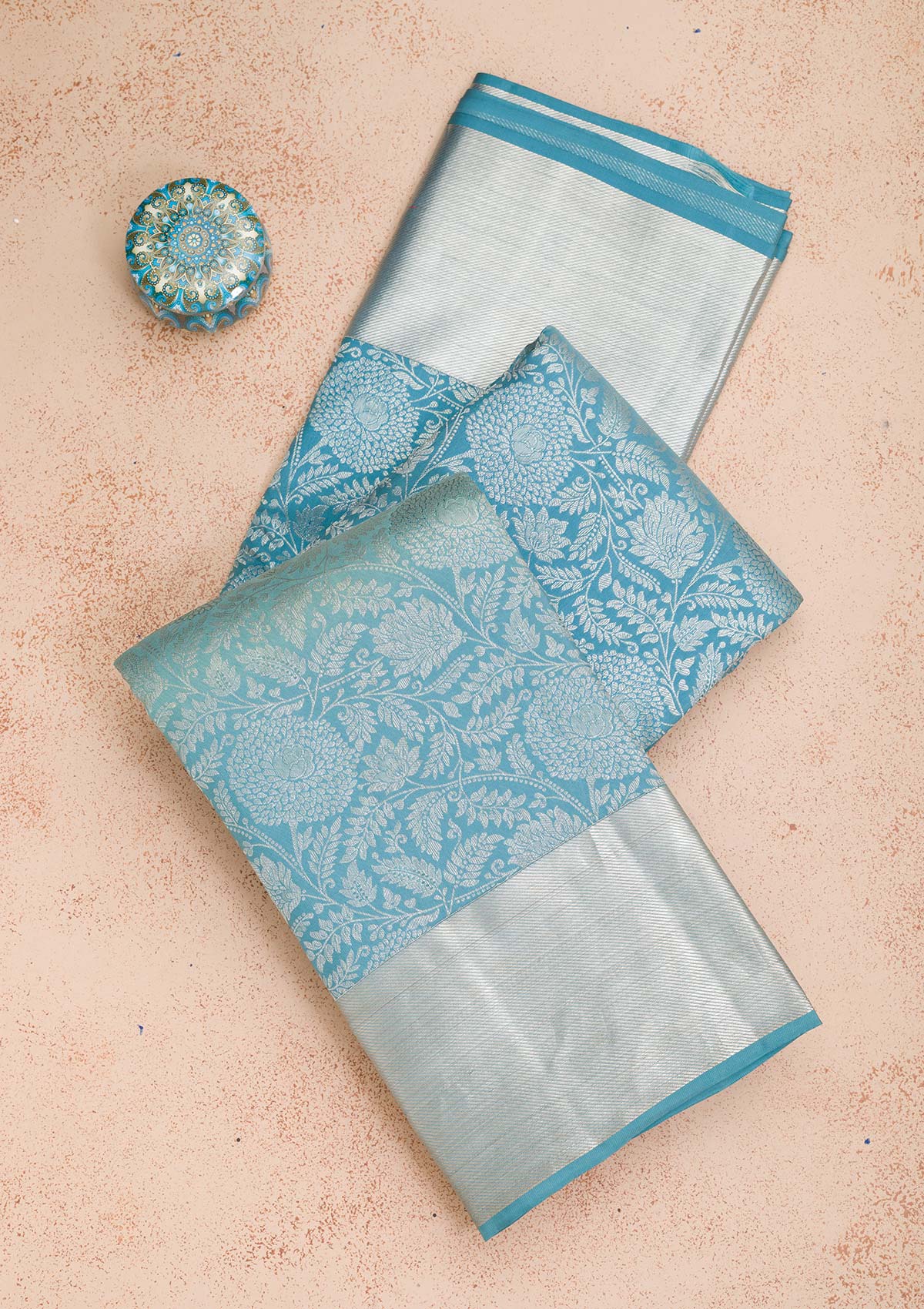 Turquoise Blue Zariwork Pure Silk Saree-koskii