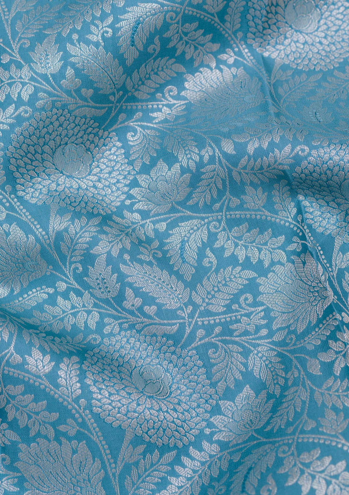 Turquoise Blue Zariwork Pure Silk Saree-koskii