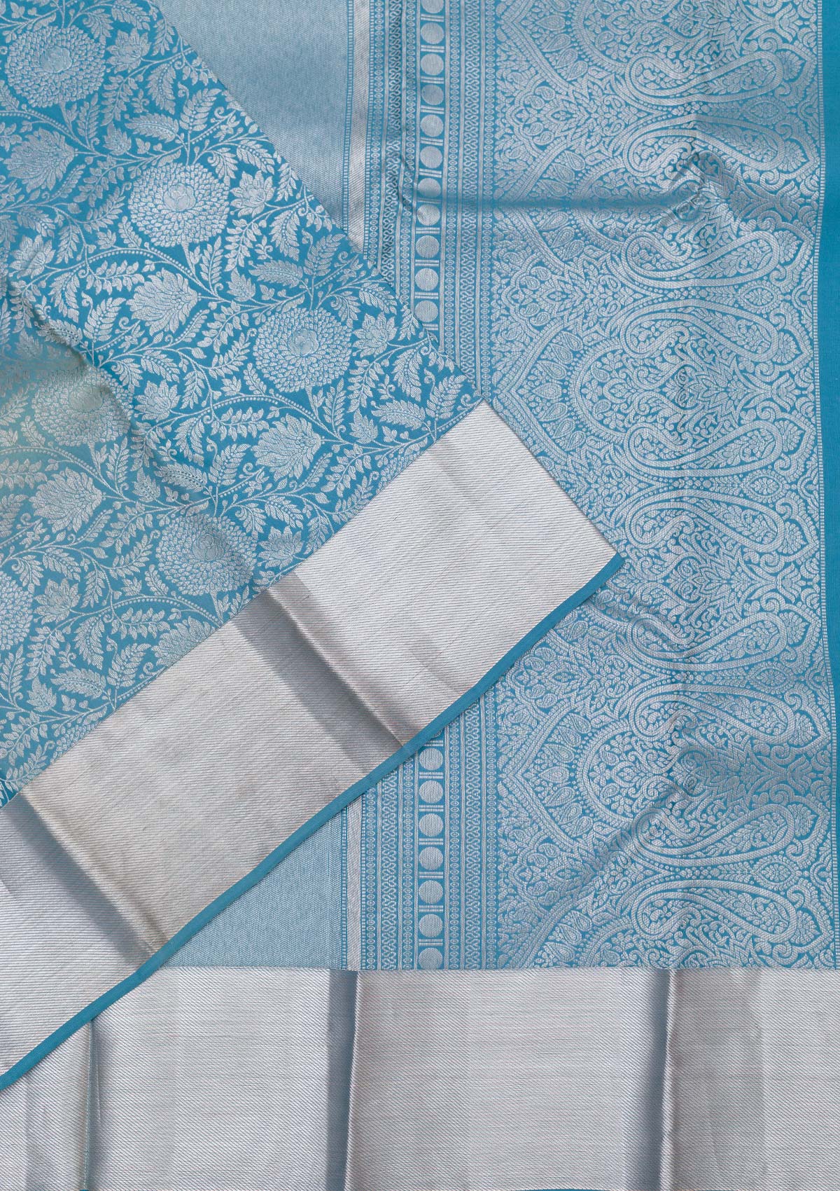Turquoise Blue Zariwork Pure Silk Saree-koskii