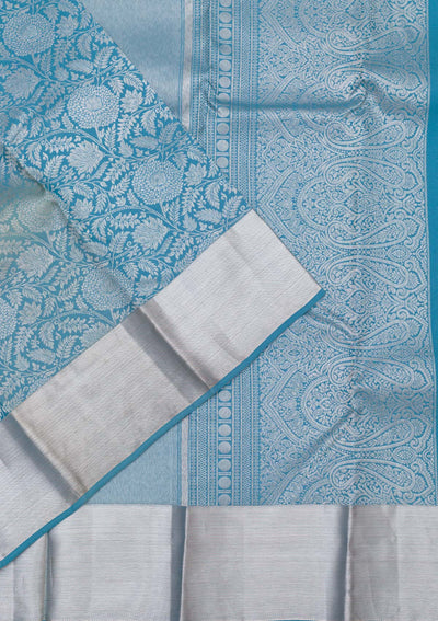 Turquoise Blue Zariwork Pure Silk Saree-koskii