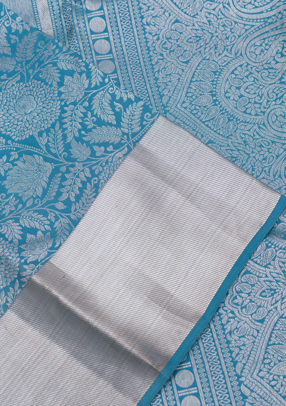 Turquoise Blue Zariwork Pure Silk Saree-koskii