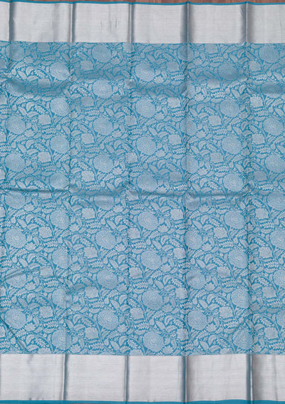Turquoise Blue Zariwork Pure Silk Saree-koskii