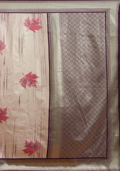 Beige Printed Art Silk Saree-Koskii