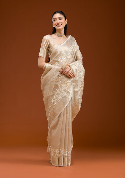 Gold Threadwork Tissue Saree-Koskii