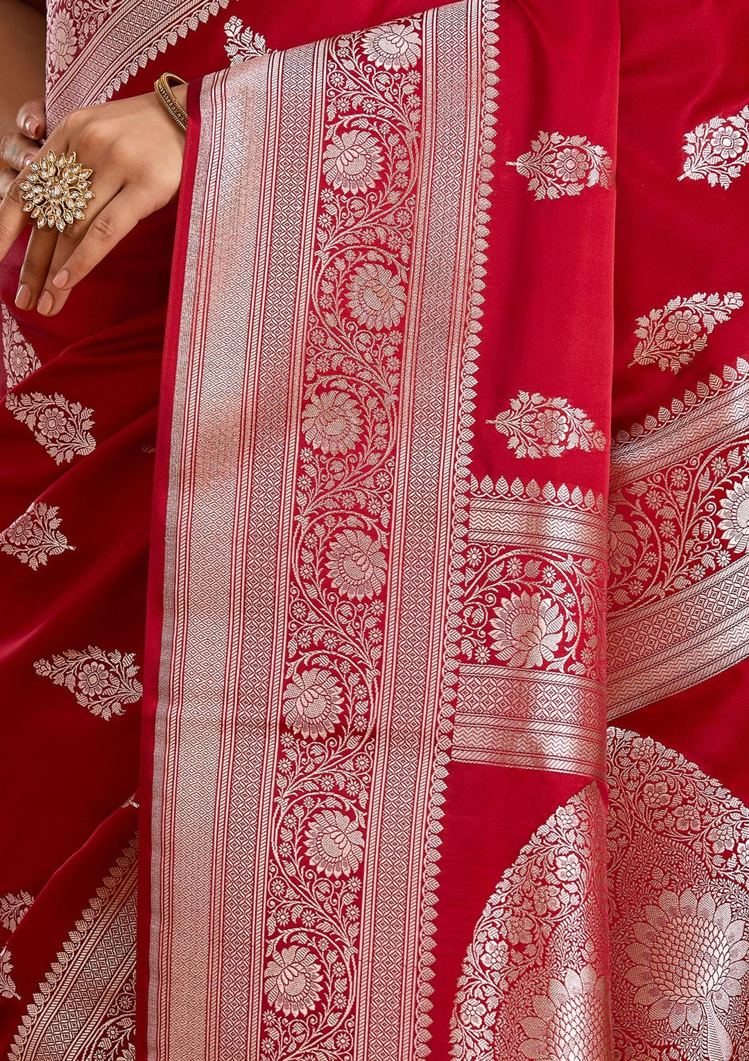 Maroon Zariwork (Silver) Satin Silk Saree-Koskii