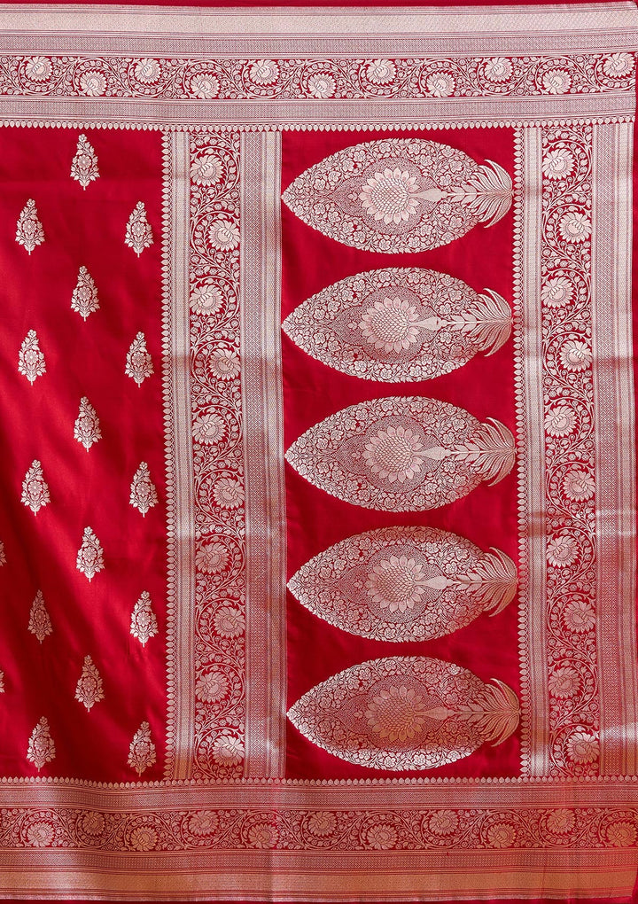 Maroon Zariwork (Silver) Satin Silk Saree-Koskii