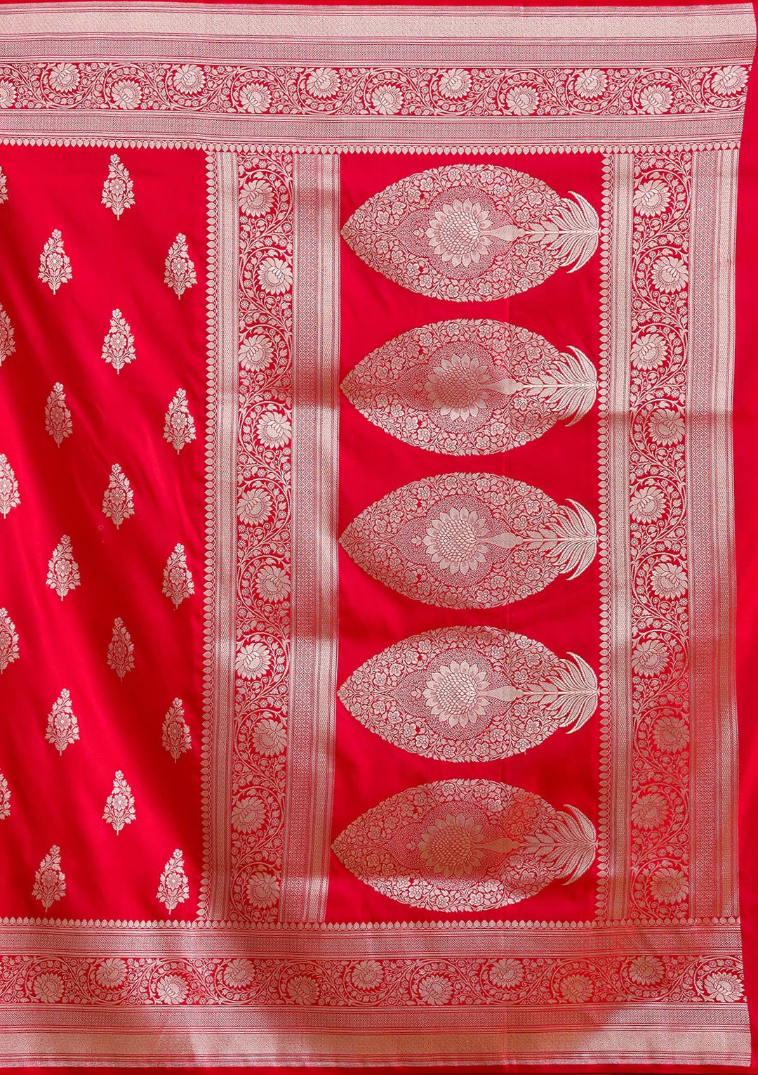 Red Zariwork (Silver) Satin Silk Saree-Koskii