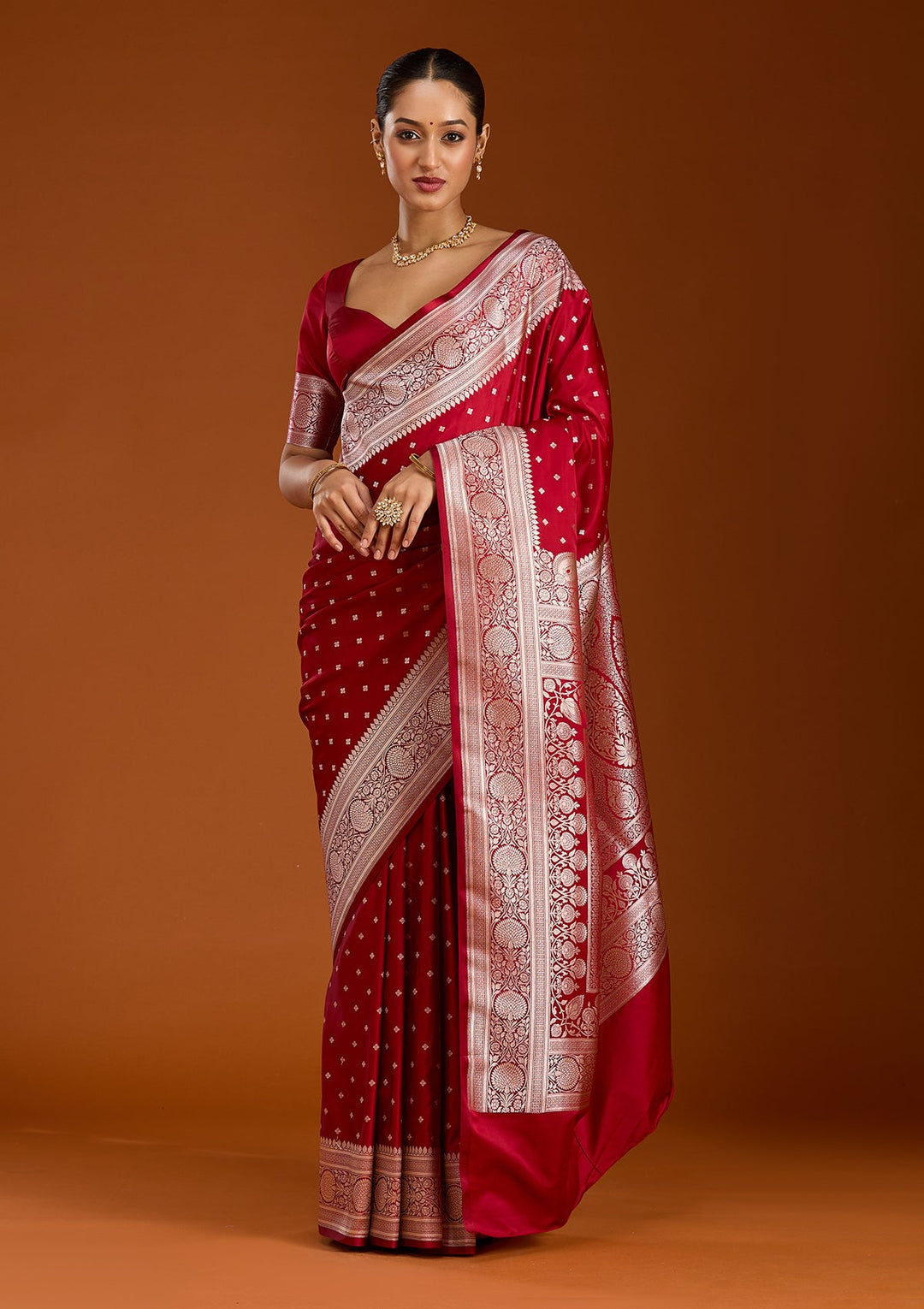 Maroon Zariwork (Gold) Satin Silk Saree-Koskii