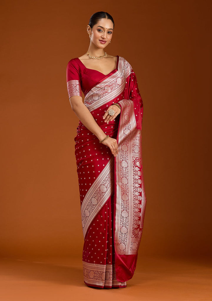 Maroon Zariwork (Gold) Satin Silk Saree-Koskii