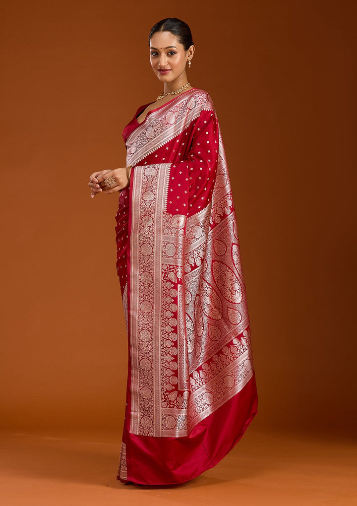 Maroon Zariwork (Gold) Satin Silk Saree-Koskii