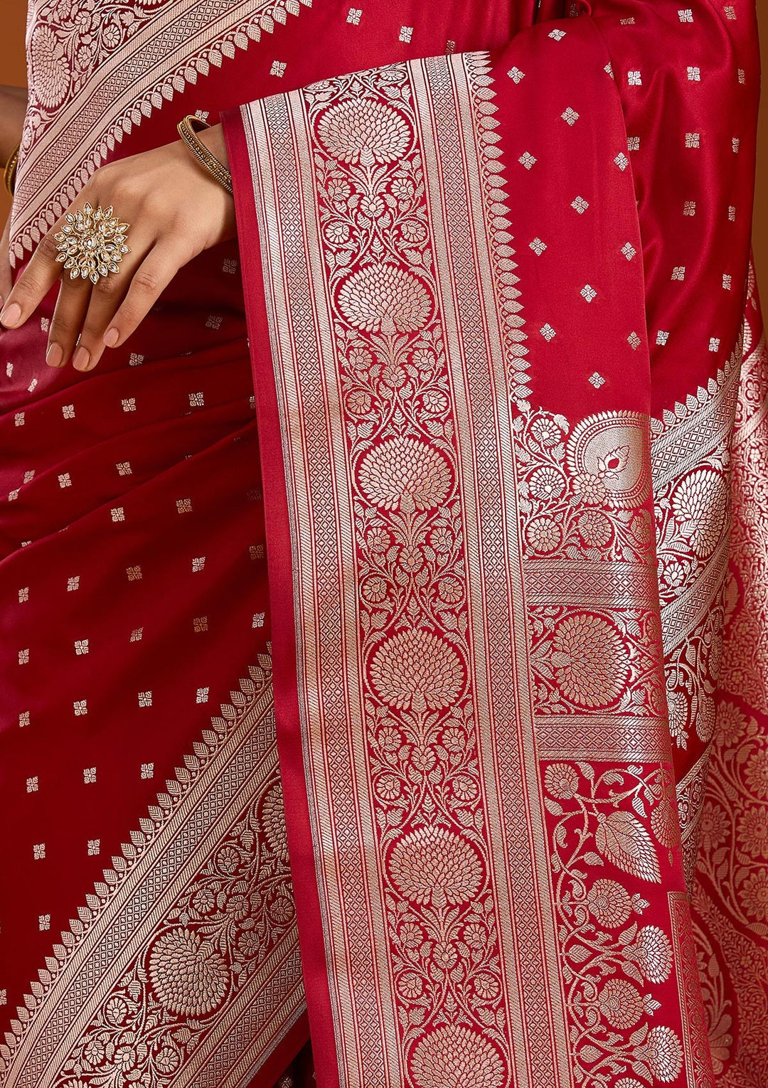 Maroon Zariwork (Gold) Satin Silk Saree-Koskii