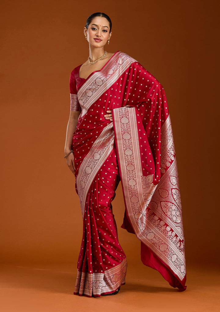 Maroon Zariwork (Gold) Satin Silk Saree-Koskii