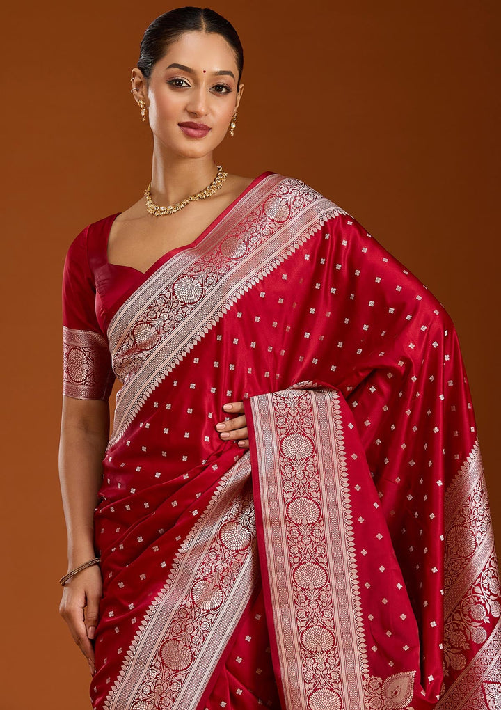 Maroon Zariwork (Gold) Satin Silk Saree-Koskii