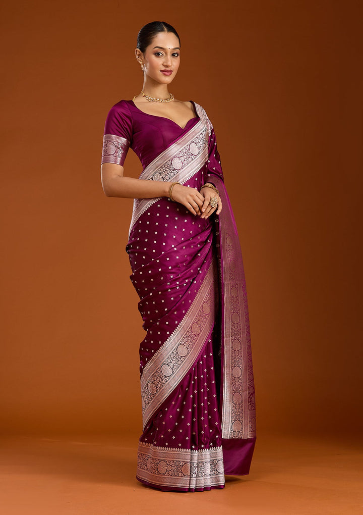 Purple Zariwork (Gold) Satin Silk Saree-Koskii