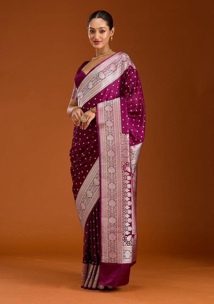 Purple Zariwork (Gold) Satin Silk Saree-Koskii