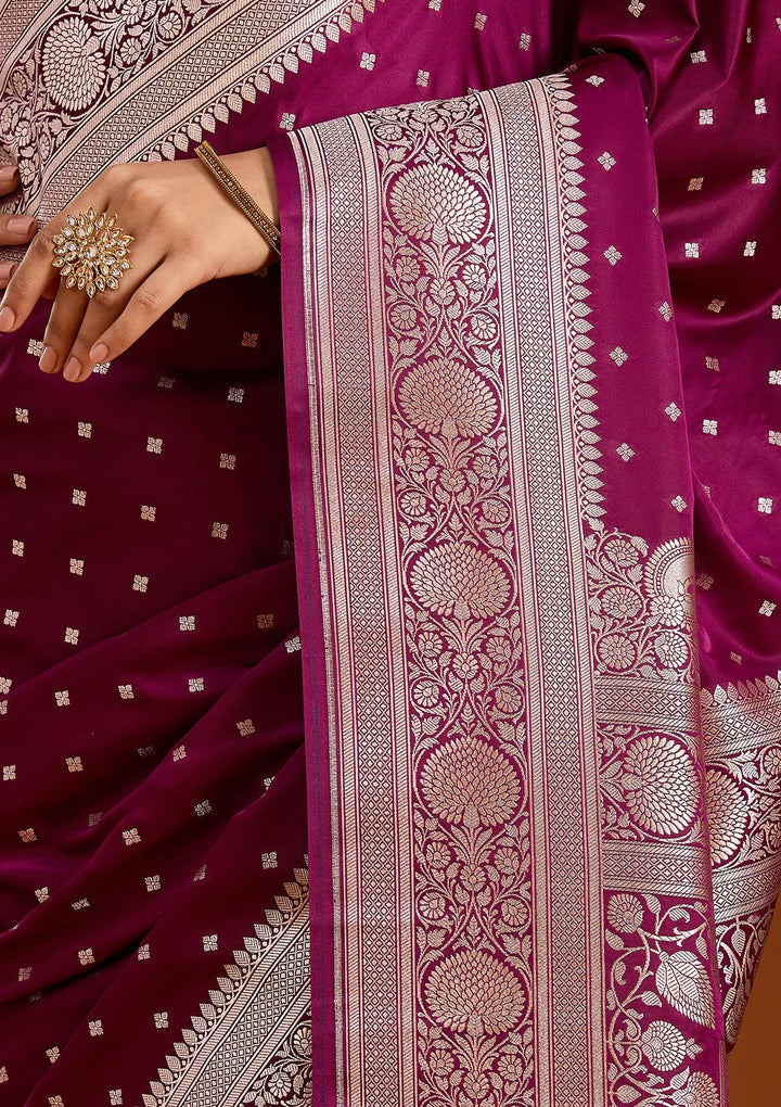 Purple Zariwork (Gold) Satin Silk Saree-Koskii