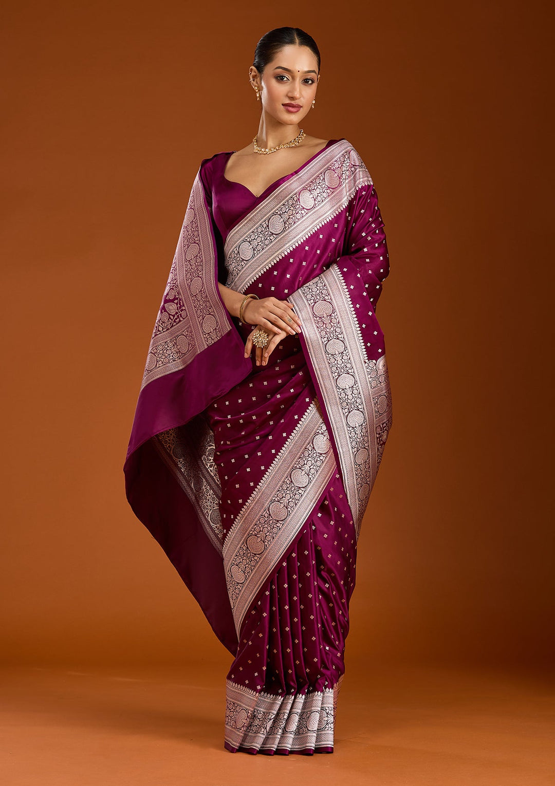 Purple Zariwork (Gold) Satin Silk Saree-Koskii