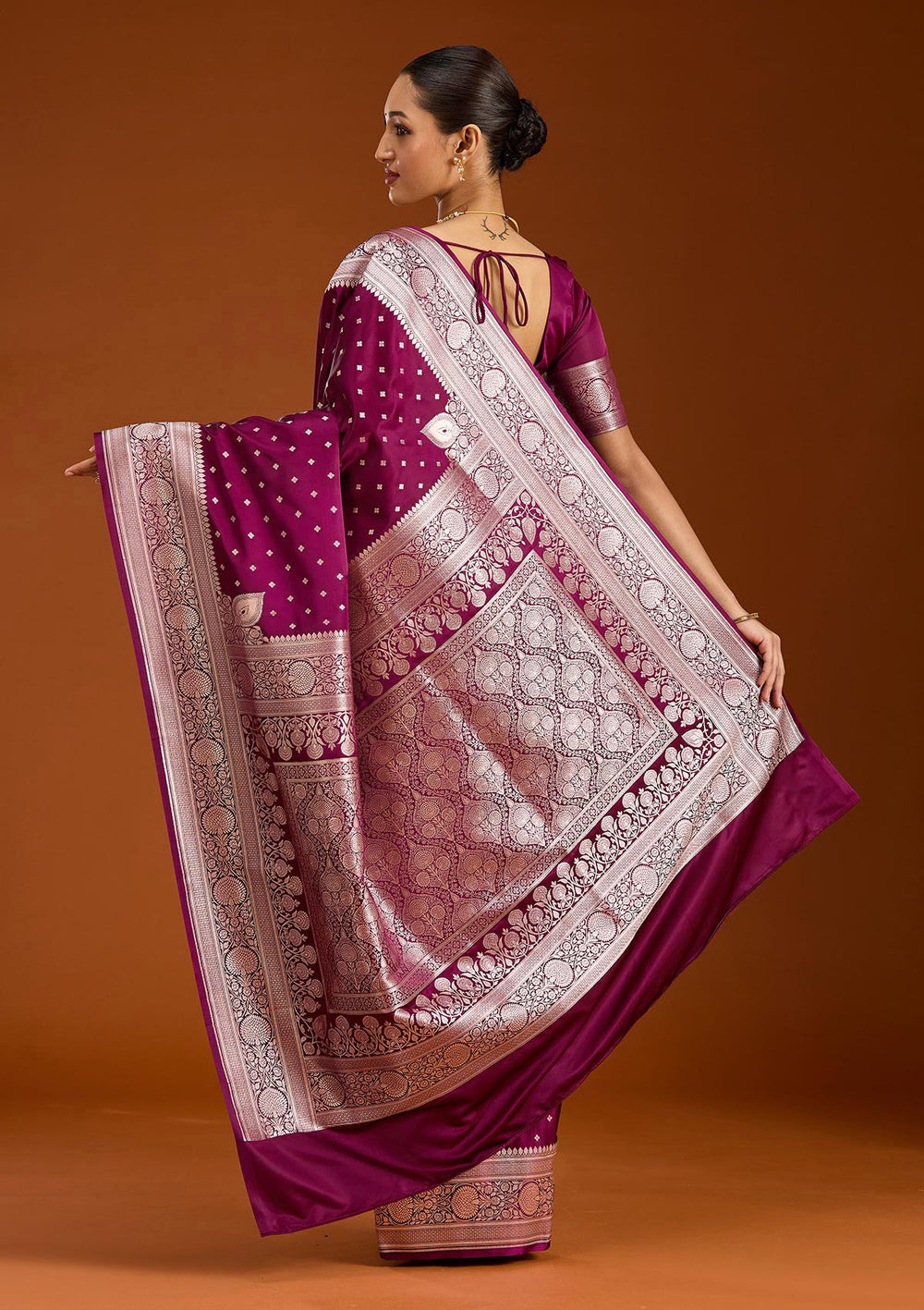 Purple Zariwork (Gold) Satin Silk Saree-Koskii