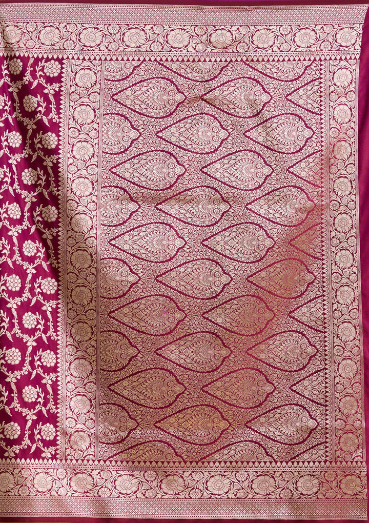 Wine Zariwork (Gold) Satin Silk Saree